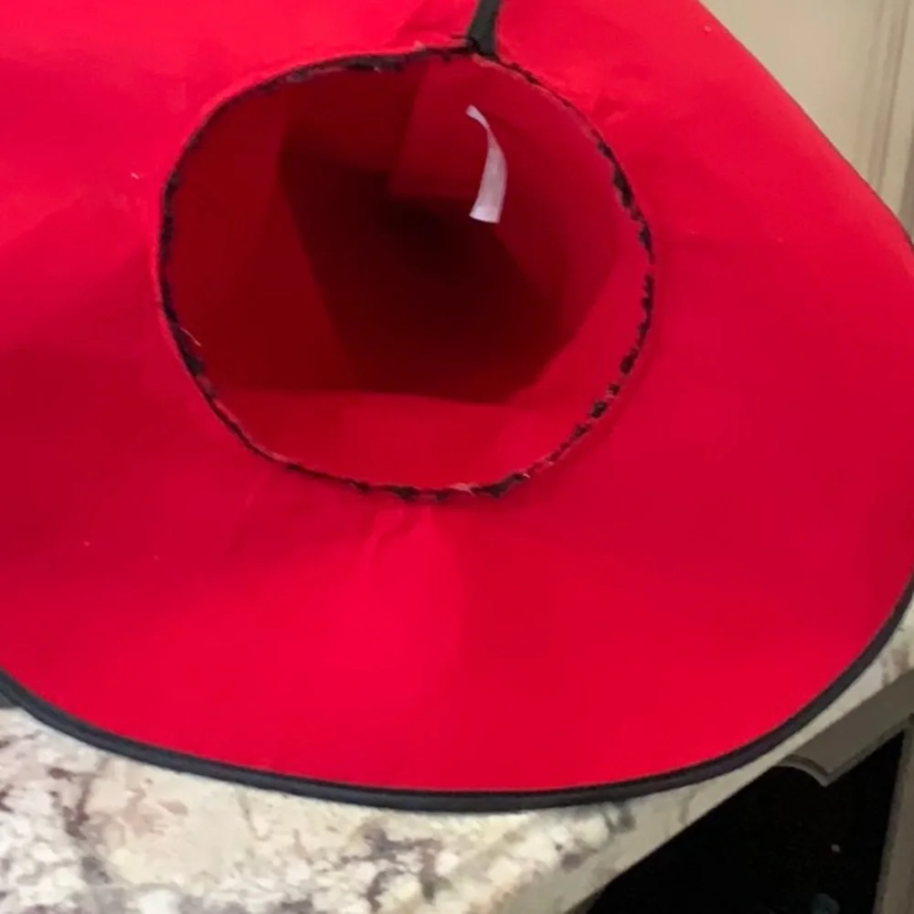 Red and Black Lace Witch Hat with Decorative Rose - Brand Unspecified